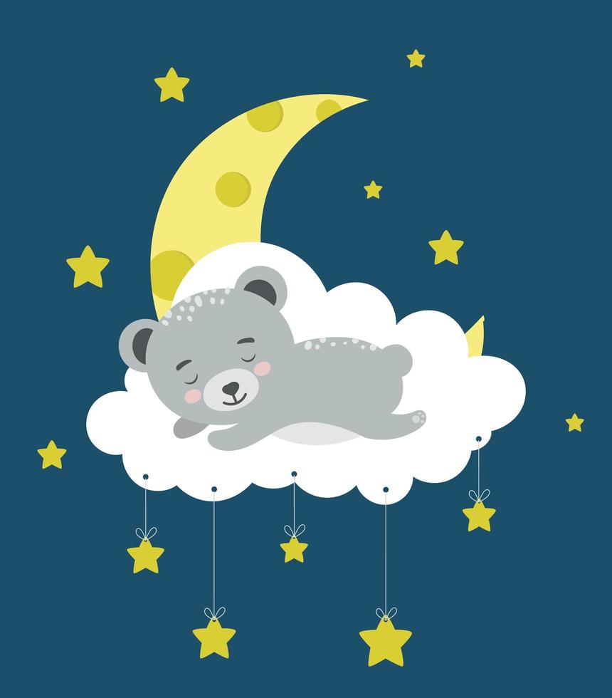 ours dormant sur un nuage. illustration de concept de bébé animal pour pépinière, personnage pour enfants. vecteur