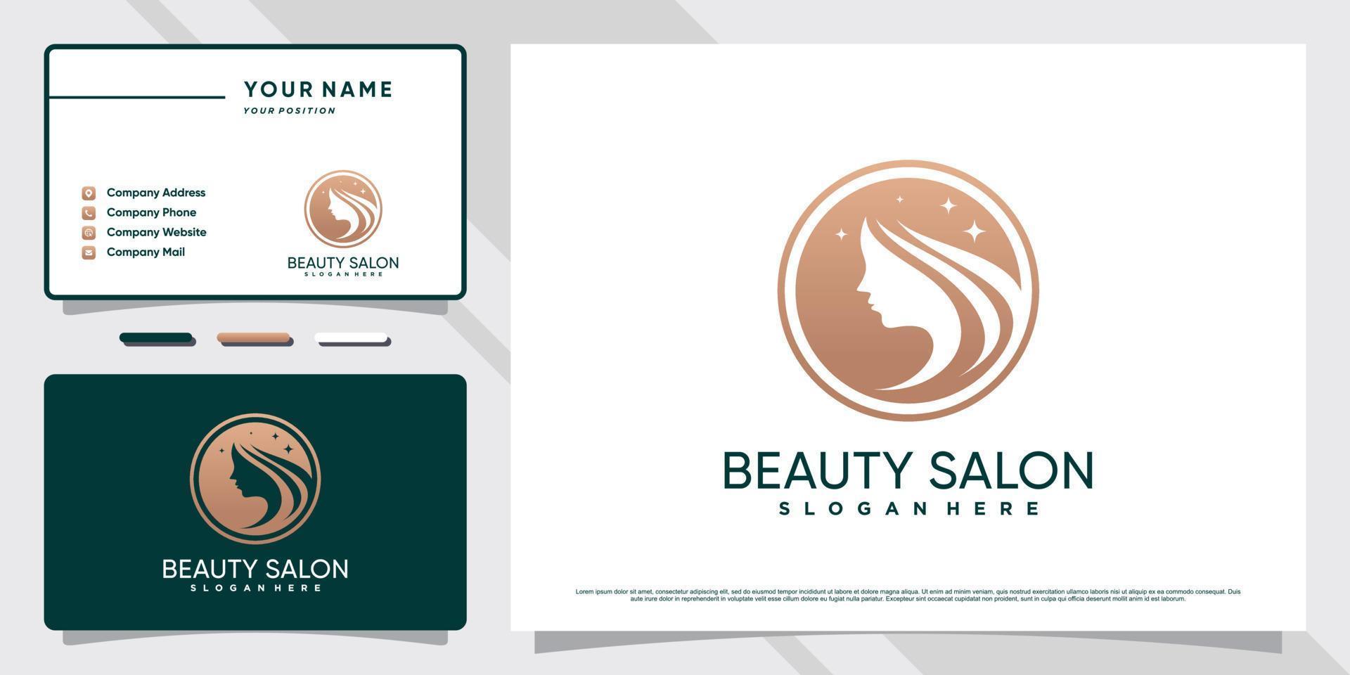 illustration de conception de logo de beauté pour salon ou cosmétique avec visage de femme et modèle de carte de visite vecteur