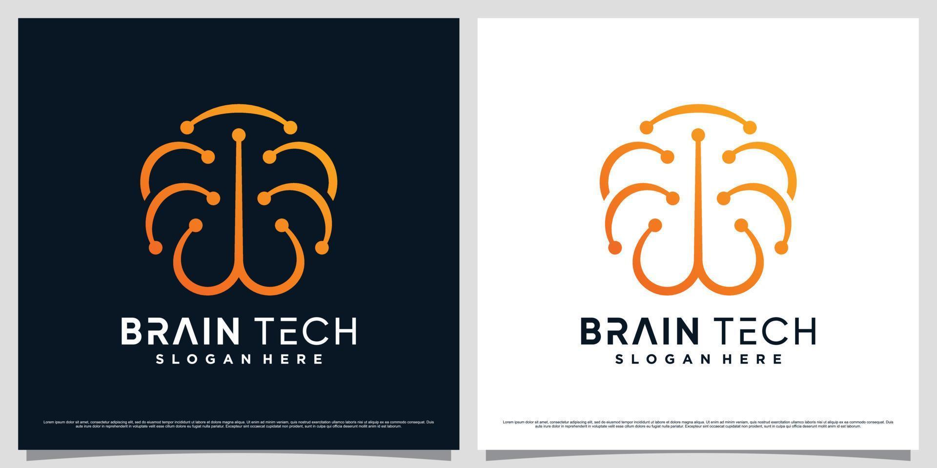 illustration de conception de logo de technologie cérébrale pour la connectivité avec le concept de dessin au trait et de style de point vecteur