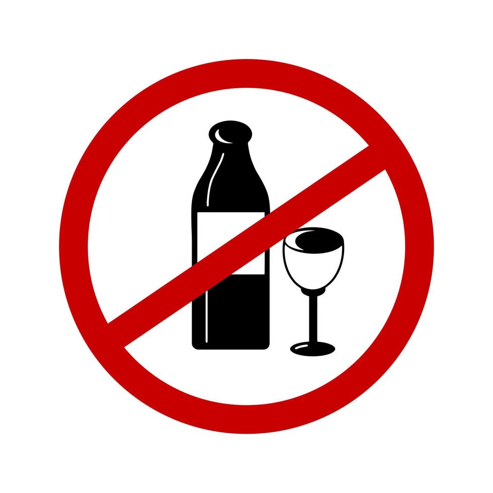 arrêter le modèle d'autocollant de symbole d'alcoolisme. jeu d'icônes de forme vectorielle simple, silhouette noire. panneau d'arrêt d'information d'avertissement dans un lieu public. zone de restriction. notion de soins de santé. vecteur