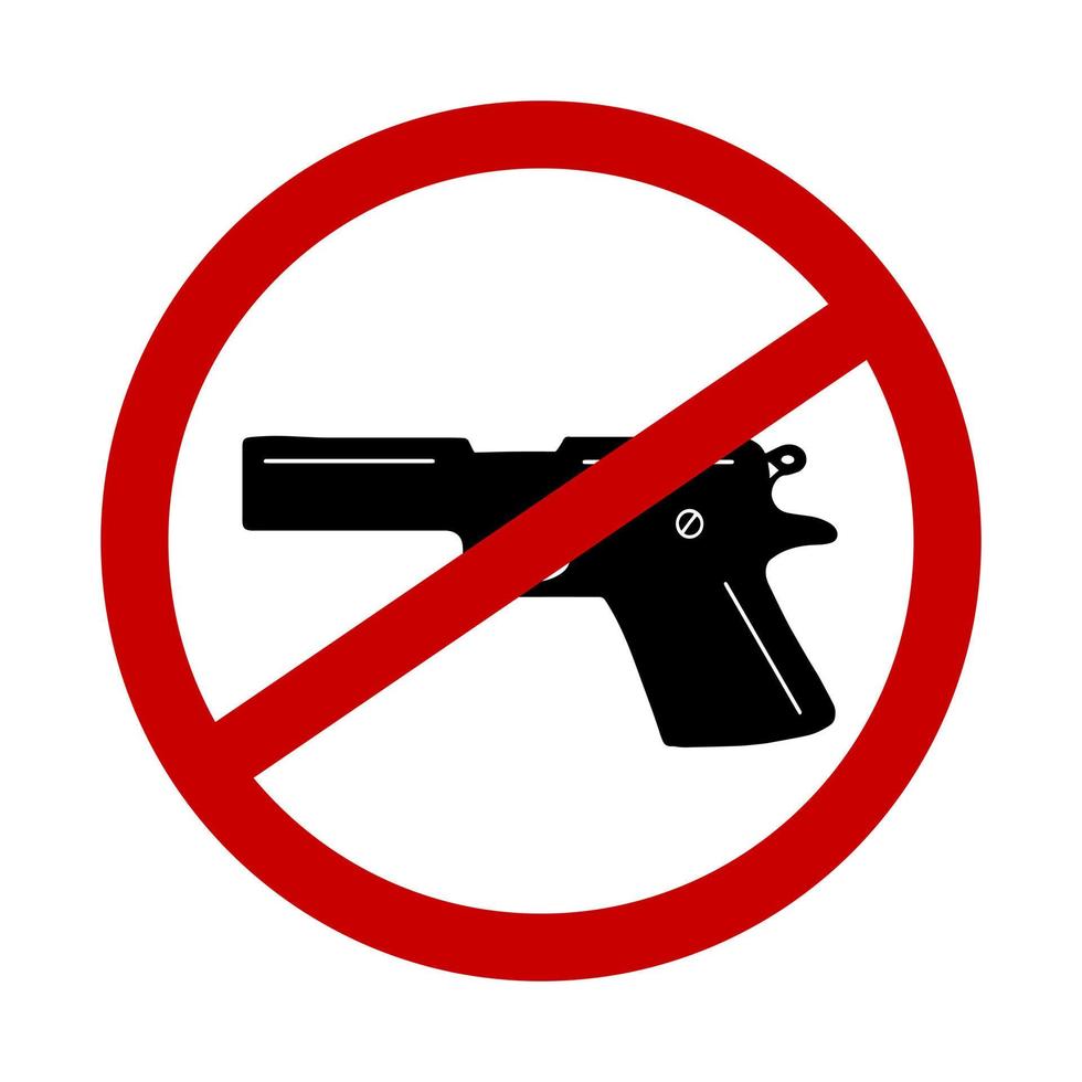 aucune entrée avec le modèle d'autocollant de symbole d'arme à feu. icône de forme vectorielle simple, silhouette noire. panneau d'arrêt d'information d'avertissement dans un lieu public. zone de restriction. vecteur