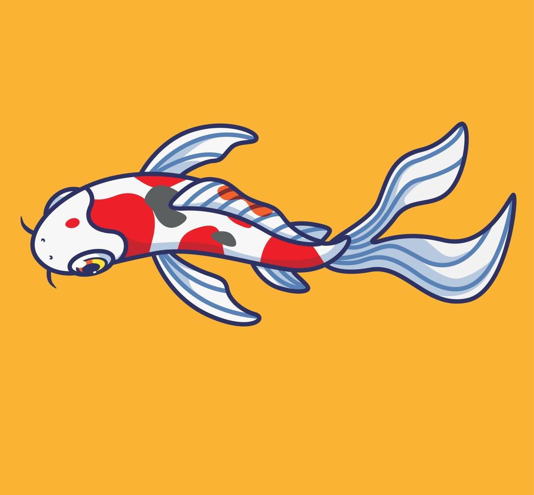 joli poisson koi du haut. illustration d'animal de dessin animé isolé. vecteur de logo premium de conception d'icône d'autocollant de style plat. personnage mascotte