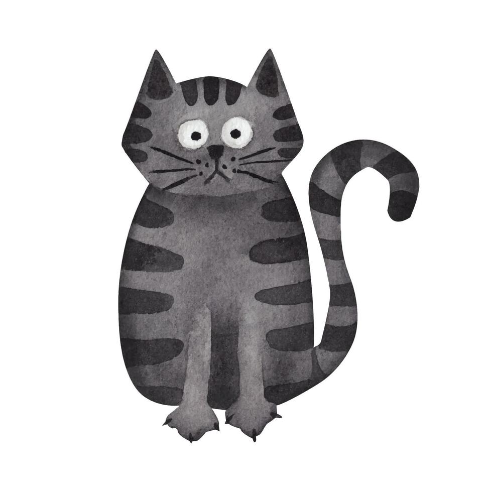 le chat rayé est assis. illustration aquarelle vecteur