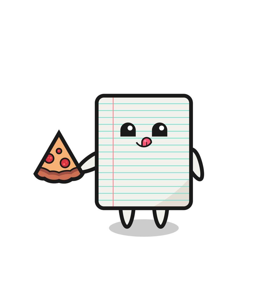 dessin animé mignon en papier mangeant de la pizza vecteur