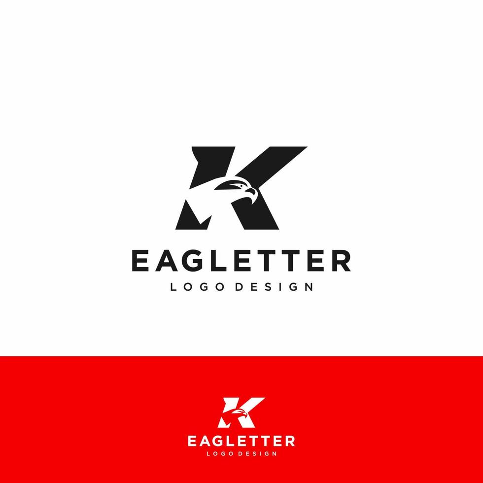 lettre k tête d'aigle logo noir vecteur couleur et art de fond rouge