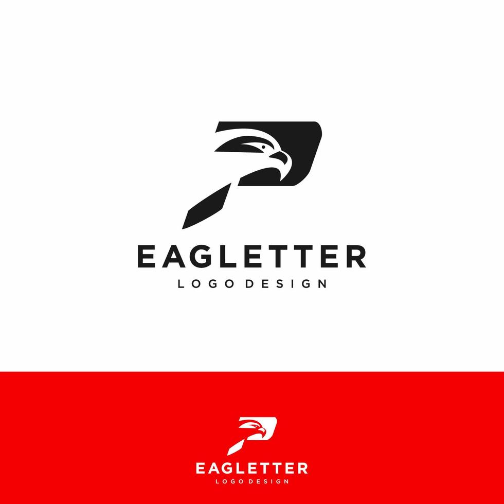 lettre p tête d'aigle logo noir vecteur couleur et art de fond rouge