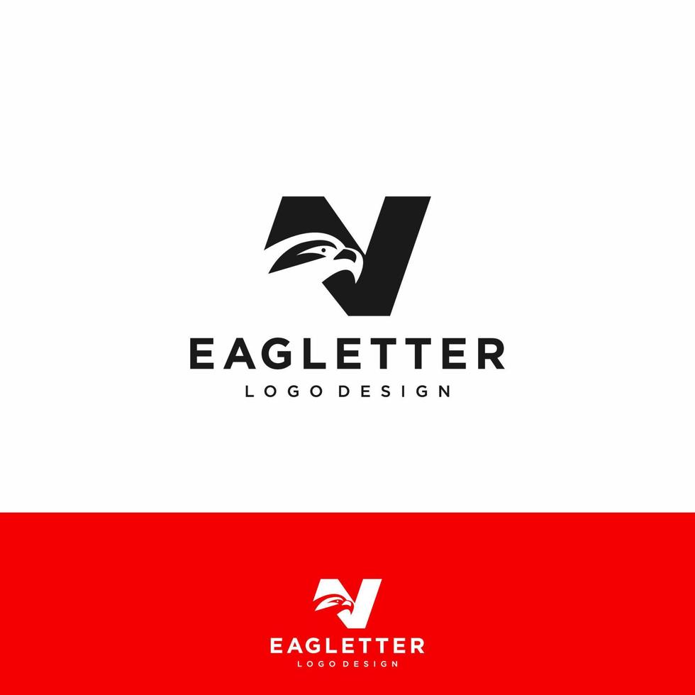 lettre n tête d'aigle logo noir vecteur couleur et art de fond rouge