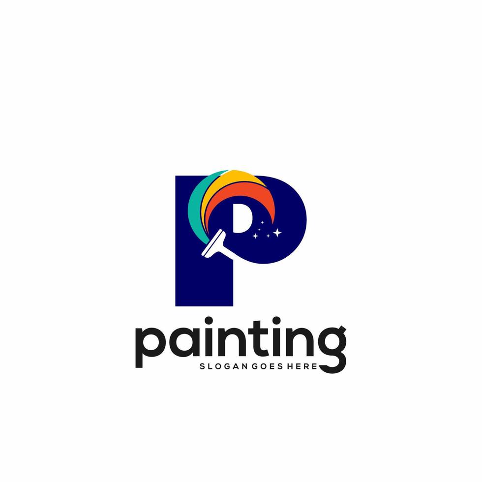 logo de lettre p et combinaison de conception de goutte de peinture, art de modèle de logo coloré vecteur