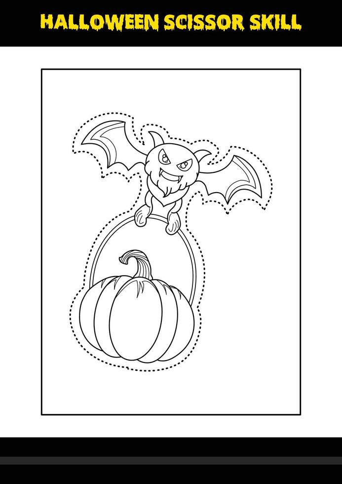 compétences de ciseaux d'halloween pour les enfants. page de coloriage de compétences de ciseaux d'halloween pour les enfants. vecteur