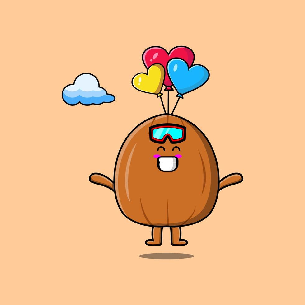 l'écrou d'amande de dessin animé mignon fait du parachutisme avec un ballon vecteur