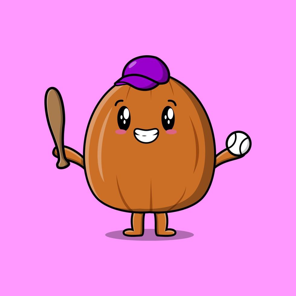 personnage de dessin animé de noix d'amande jouant au baseball vecteur