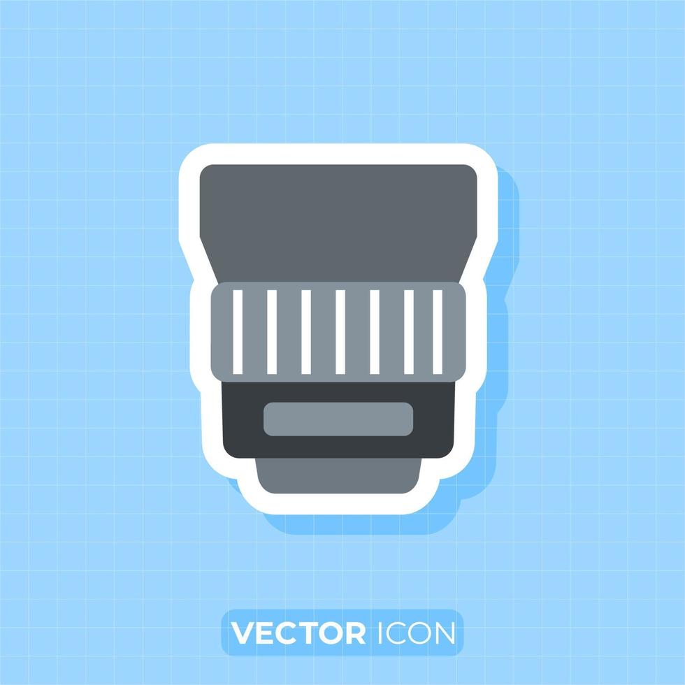 icône d'objectif de caméra, objectif fixe, élément de design plat. vecteur
