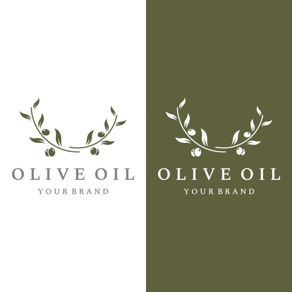 création de logo d'olive et d'huile à base de plantes naturelles avec branche d'olivier. logo pour les entreprises, l'image de marque, la phytothérapie et le spa. vecteur