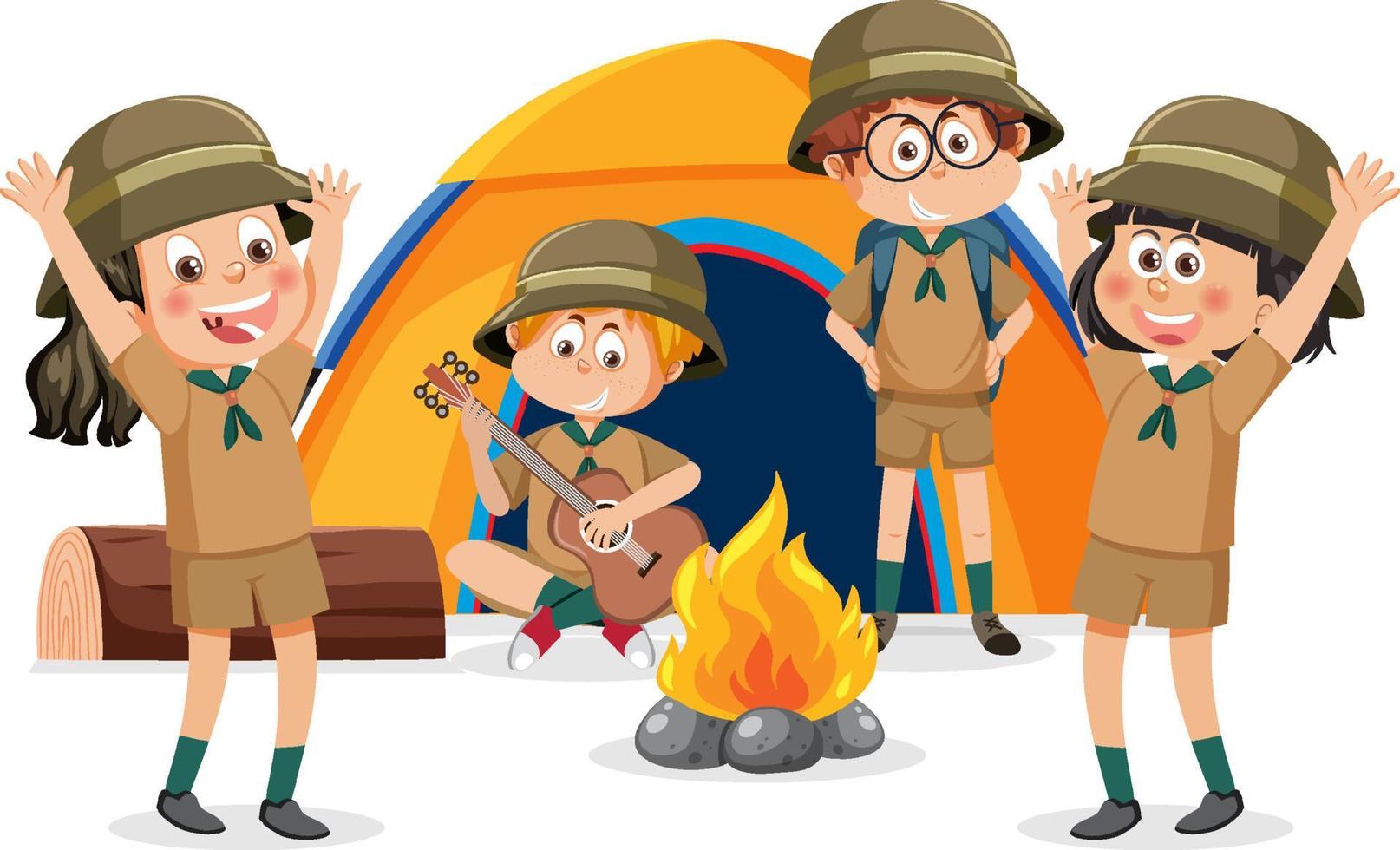 camping enfants en style cartoon vecteur