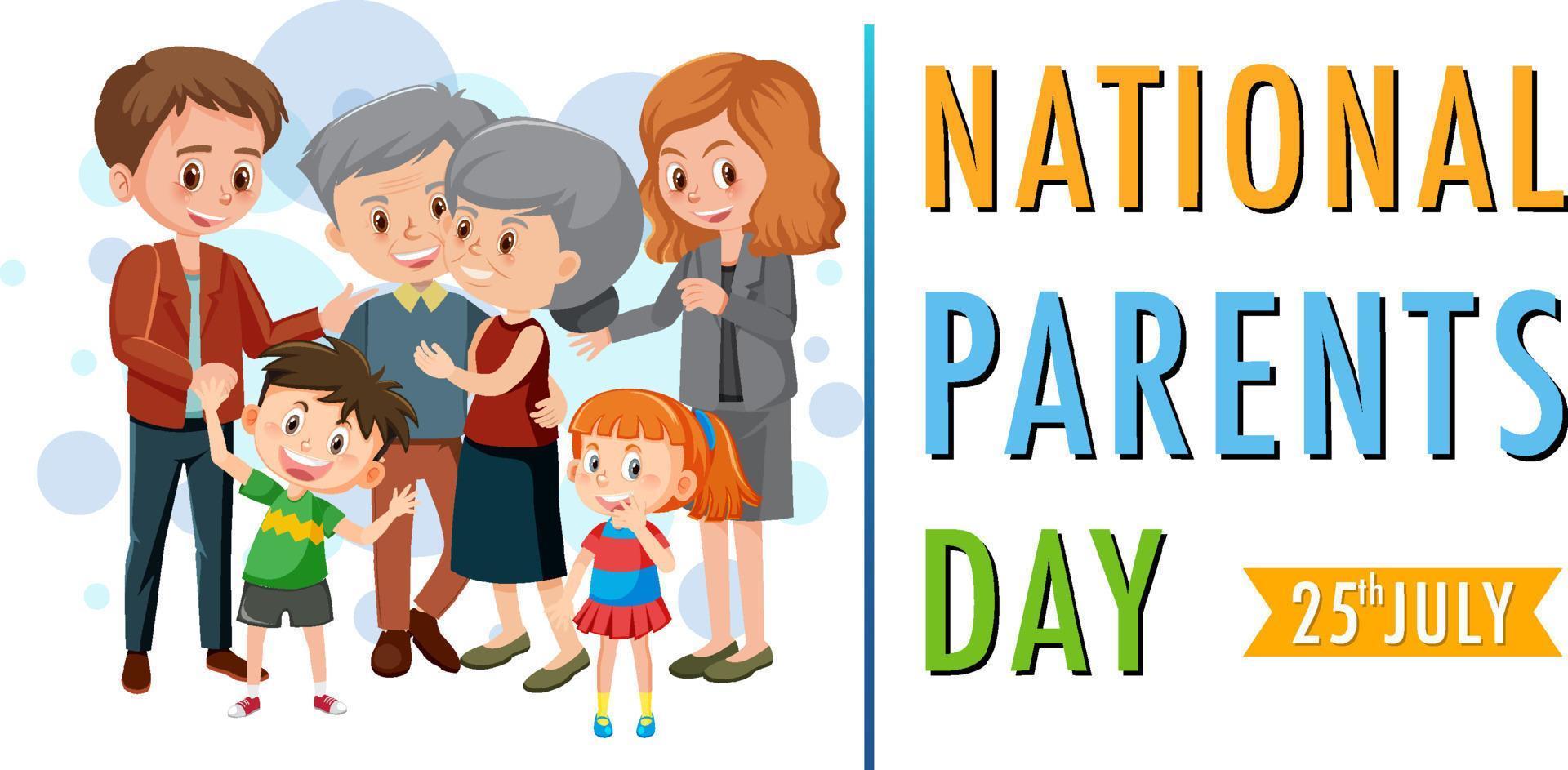 conception d'affiche de la fête nationale des parents avec personnage de dessin animé vecteur