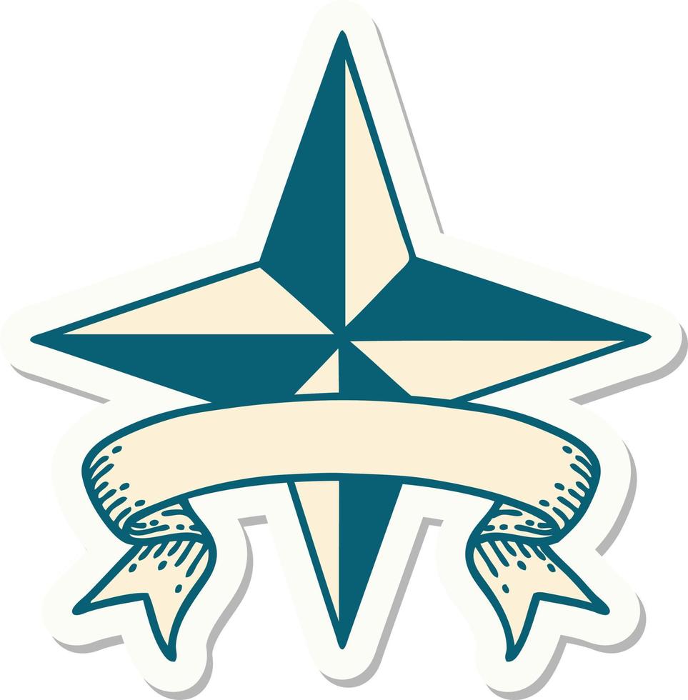 autocollant de style tatouage avec bannière d'un symbole d'étoile vecteur