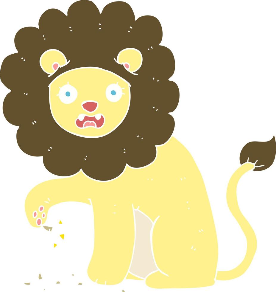 illustration en couleur plate du lion avec une épine dans le pied vecteur