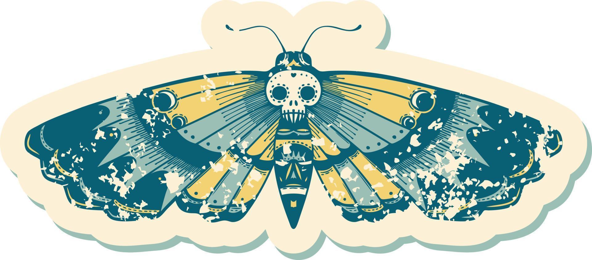 image emblématique de style tatouage d'autocollant en détresse d'un papillon de nuit vecteur
