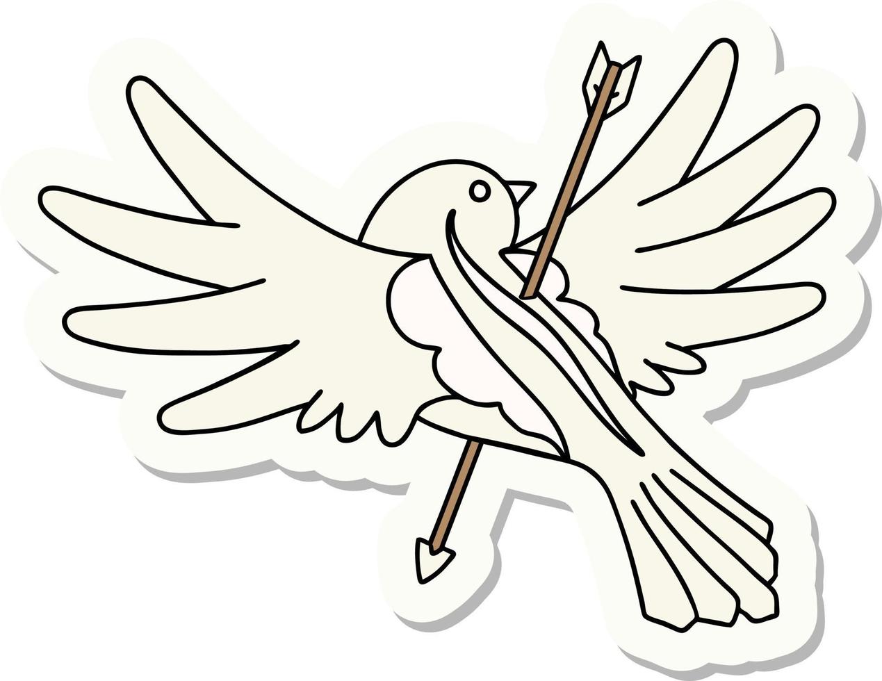 autocollant de tatouage dans le style traditionnel d'une colombe percée d'une flèche vecteur