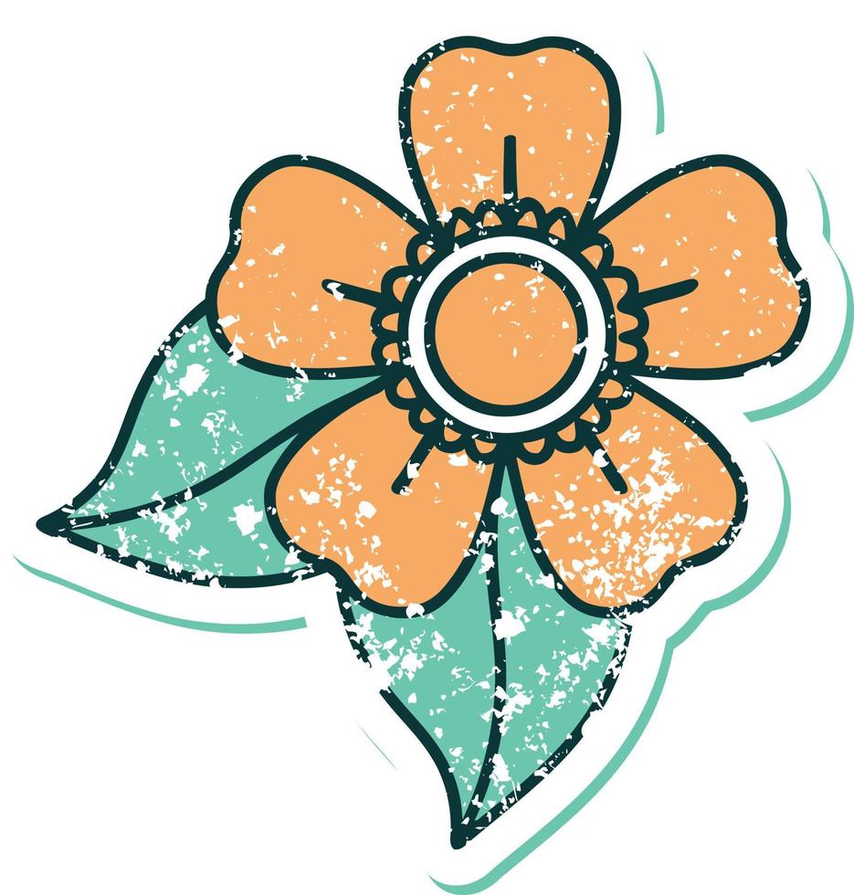 image emblématique de style tatouage d'autocollant en détresse d'une fleur vecteur