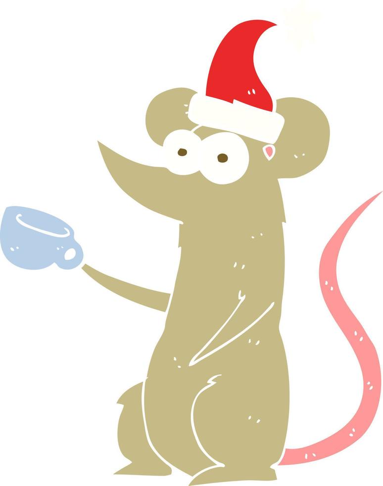 illustration en couleur plate de la souris portant un chapeau de noël vecteur