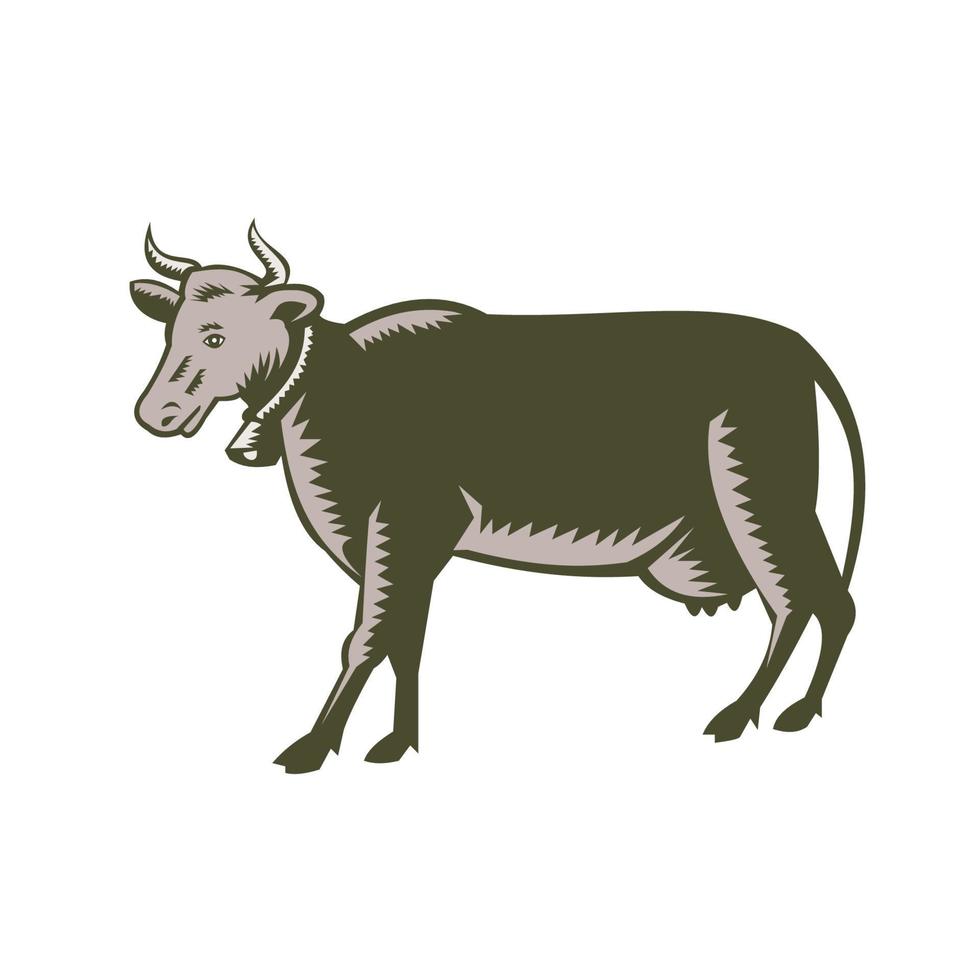 vache laitière, vue côté, woodcut vecteur