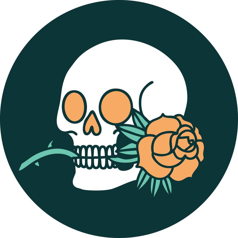image emblématique de style tatouage d'un crâne et d'une rose vecteur
