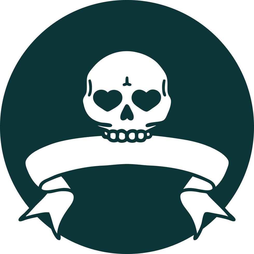 icône de style tatouage avec bannière d'un crâne vecteur