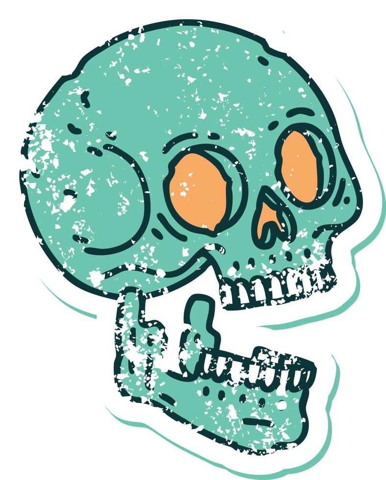 image emblématique de style tatouage d'autocollant en détresse d'un crâne vecteur