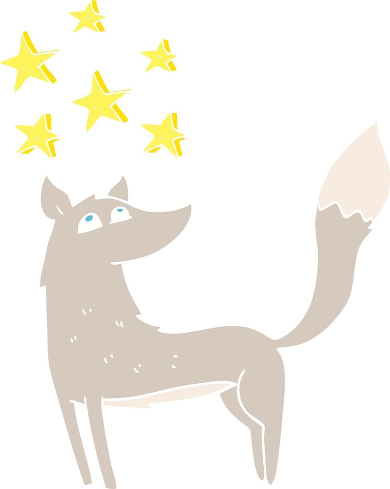 illustration en couleur plate du loup avec des étoiles vecteur