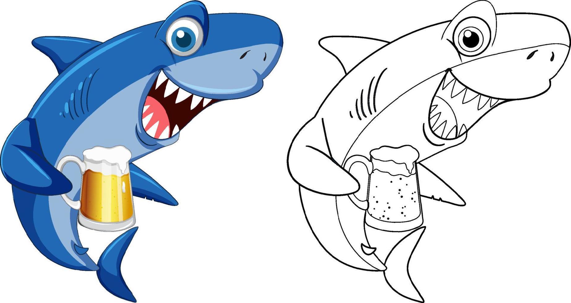 requin et son contour de doodle buvant de la bière vecteur