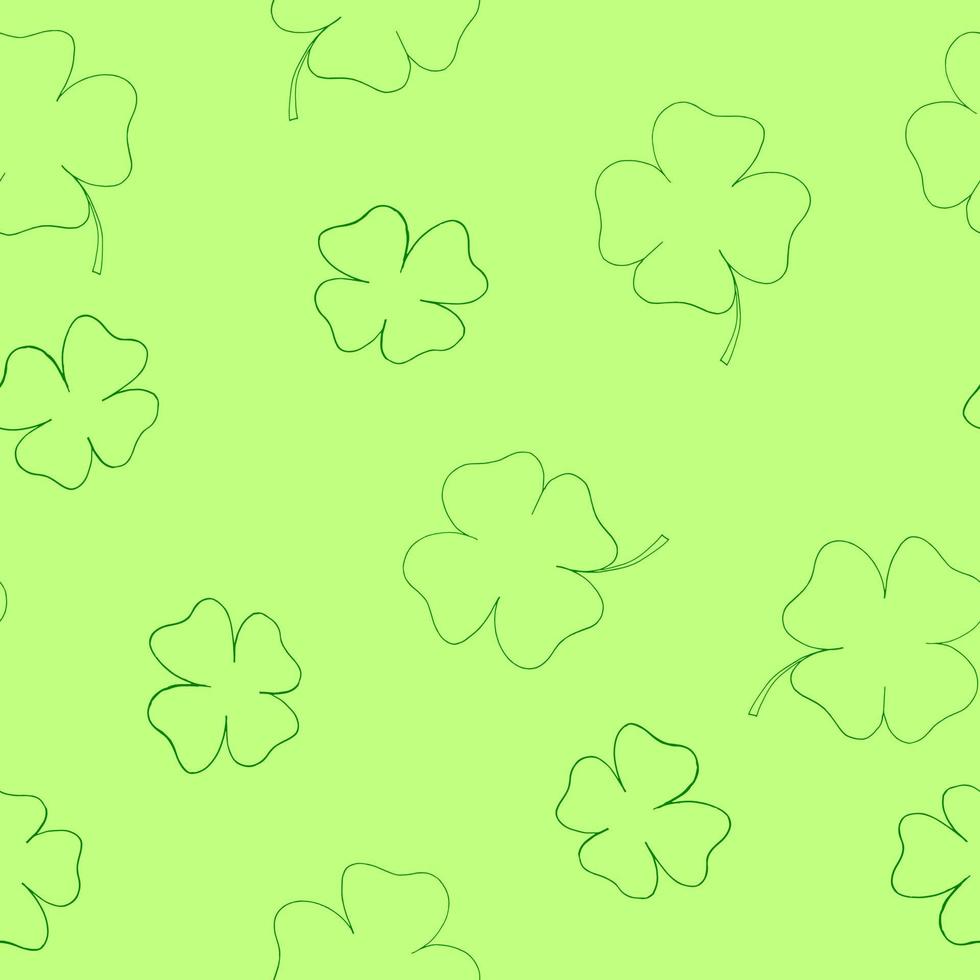 modèle sans couture de trèfle à quatre feuilles. symbole de la Saint-Patrick. illustration dessinée à la main dans un style d'art en ligne doodle vecteur