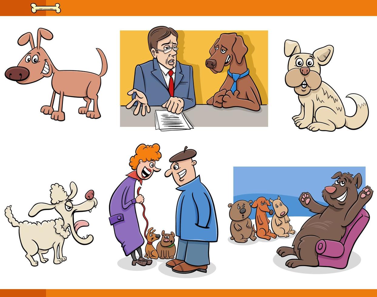 dessin animé, chiens, comique, animal, caractères, ensemble vecteur