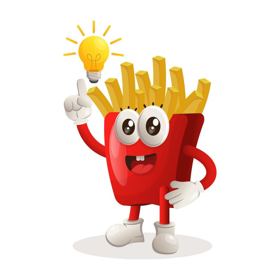 adorable mascotte de frites a une idée, idée d'ampoule, inspiration vecteur
