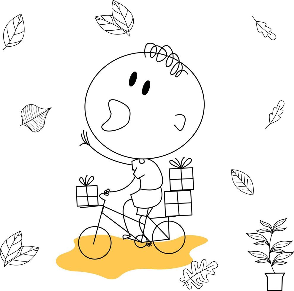 illustration d'un livreur de cadeaux à l'aide d'un vélo vecteur
