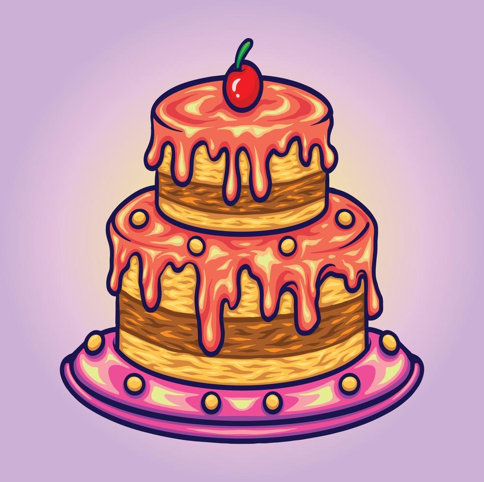 illustrations vectorielles d'illustration de gâteau de cerise d'anniversaire mignon pour votre logo de travail, t-shirt de marchandise de mascotte, autocollants et conceptions d'étiquettes, affiche, cartes de voeux publicité entreprise ou marques. vecteur
