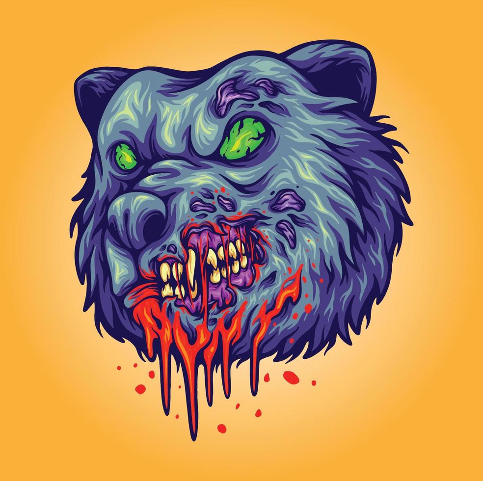 illustration de tête d'ours zombie effrayantillustration de tête d'ours zombie effrayant vecteur