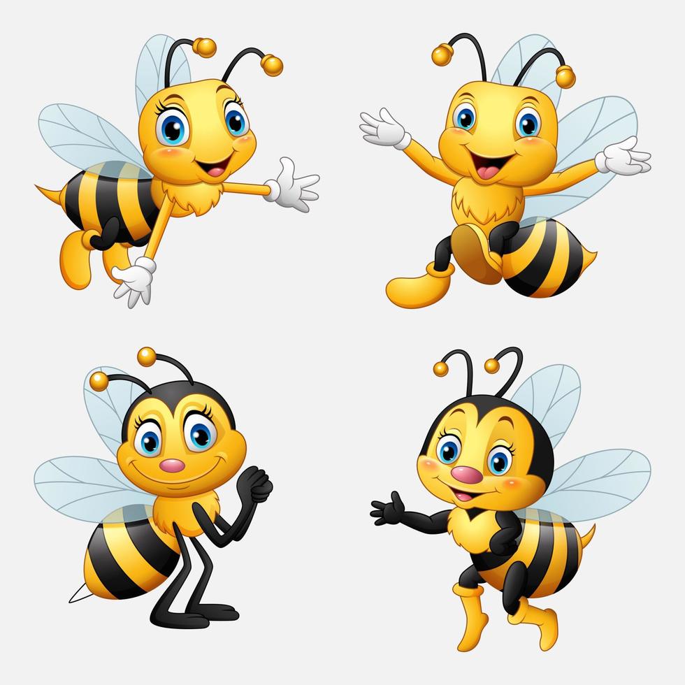 collection d'abeilles de dessin animé drôle vecteur