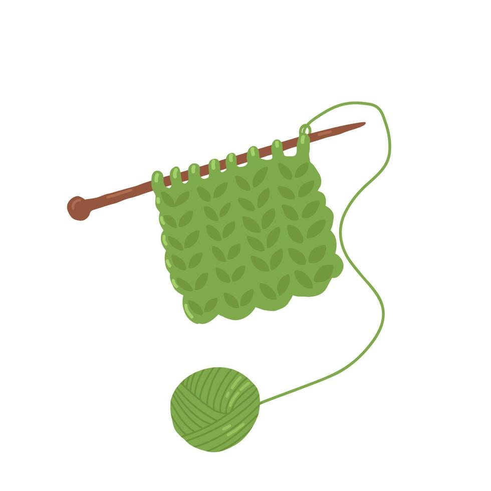 pelote de laine verte avec des aiguilles à tricoter. pelotes, écheveaux de laine. outils pour le tricot, la couture, le crochet, le tricot à la main. passe-temps féminin. illustration de tricot isolé sur fond blanc. vecteur