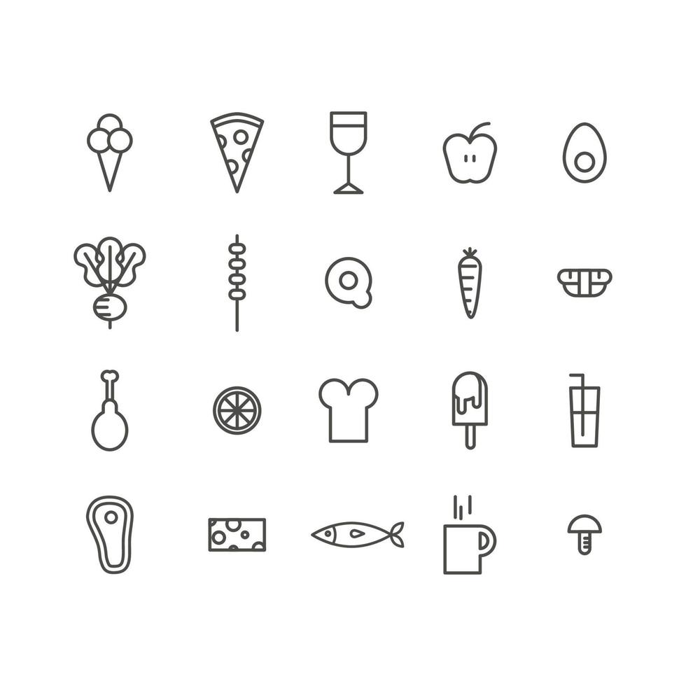 icônes décrites de nourriture vecteur