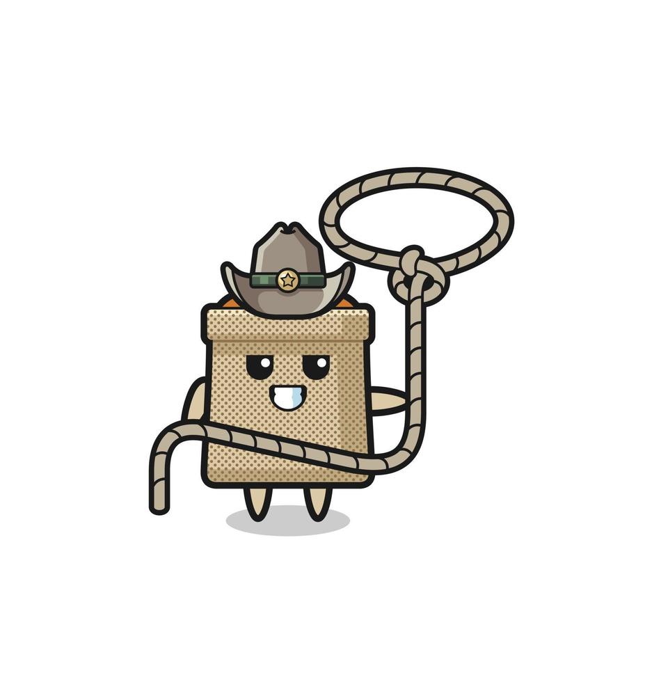 le cow-boy de sac de blé avec une corde de lasso vecteur