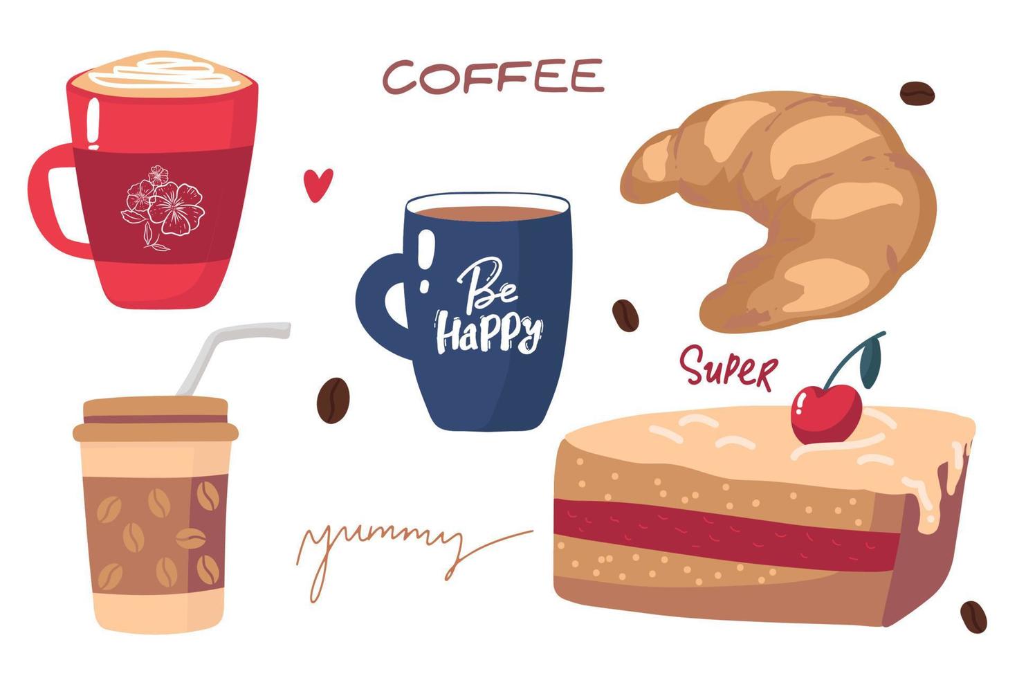 grand ensemble d'icônes dans un style plat. café élégant ensemble d'icônes. café, boissons au café, cafetières et autres appareils et desserts. vecteur
