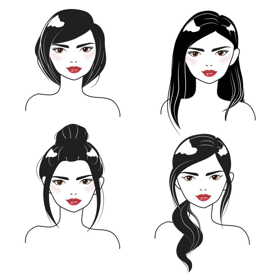 portrait de visage de femme silloute dans différentes collections de styles de cheveux vecteur