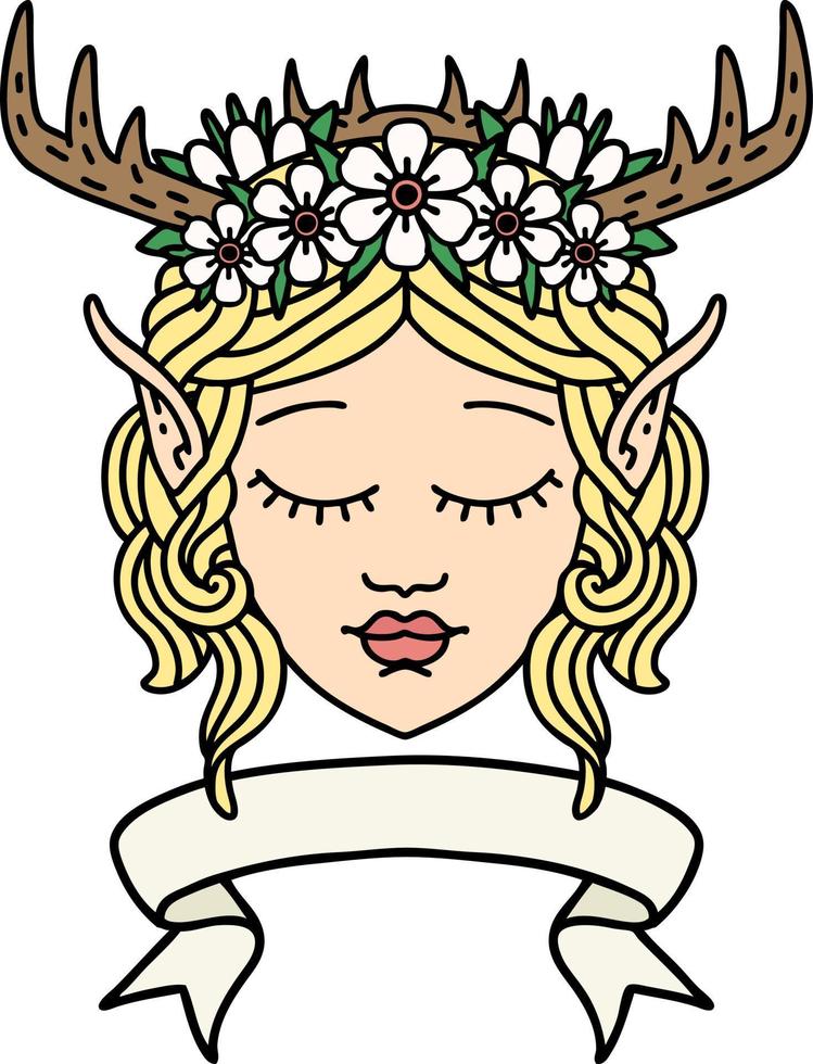 visage de personnage de druide elfe de style tatouage rétro avec bannière vecteur
