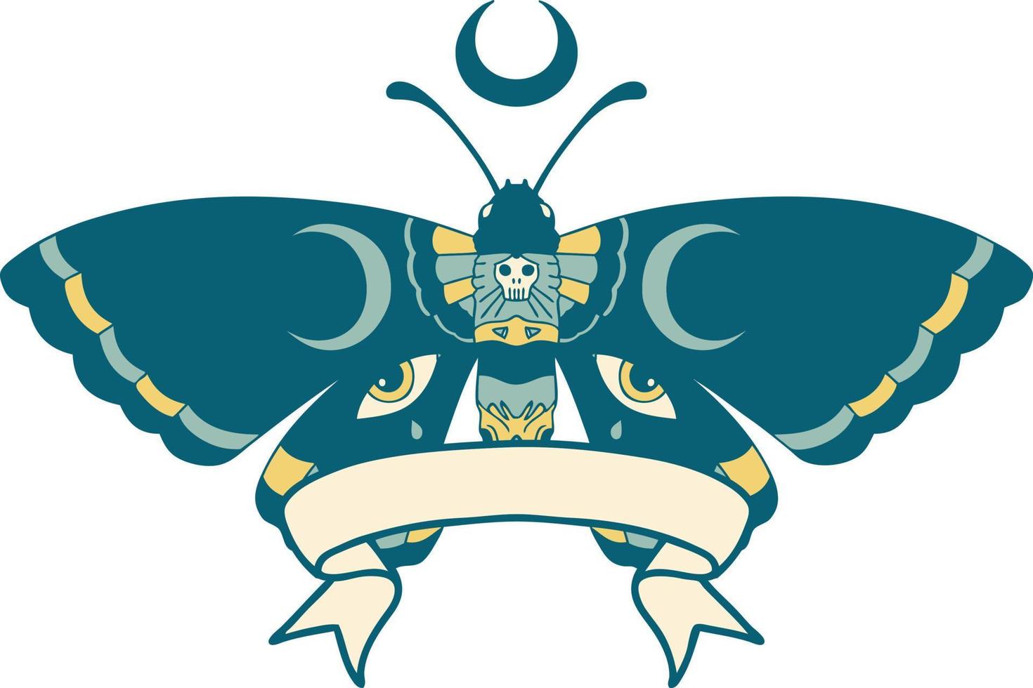 tatouage traditionnel avec bannière d'un papillon de nuit vecteur