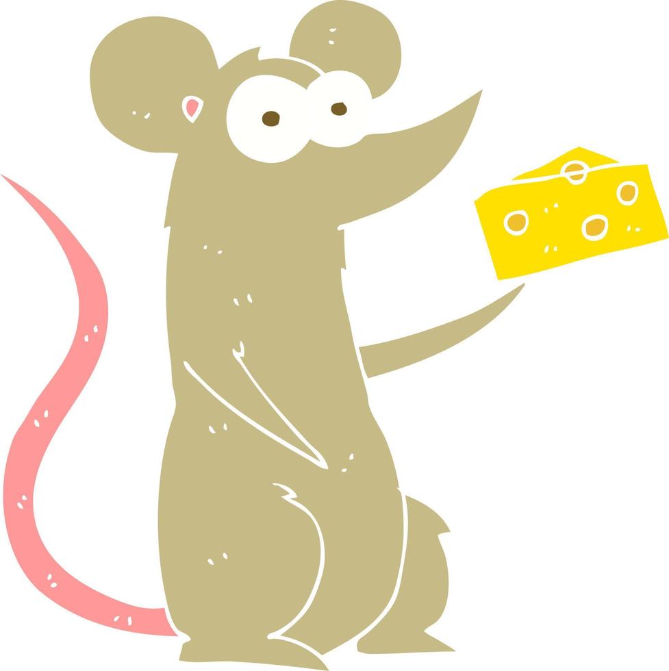 illustration en couleur plate de la souris avec du fromage vecteur