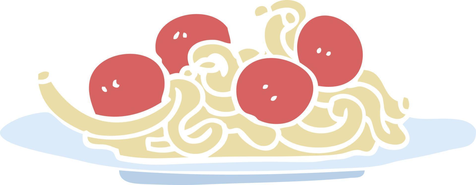 spaghettis et boulettes de viande de dessin animé illustration couleur plate vecteur