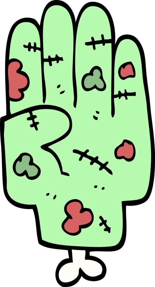 main de zombie de dessin animé de style doodle dessiné à la main vecteur