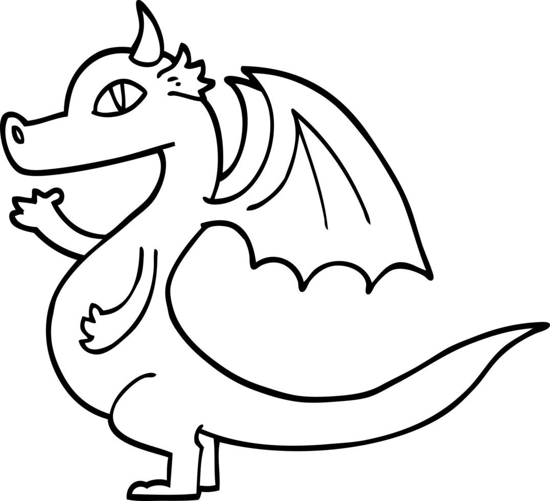 dragon de dessin animé noir et blanc mignon vecteur