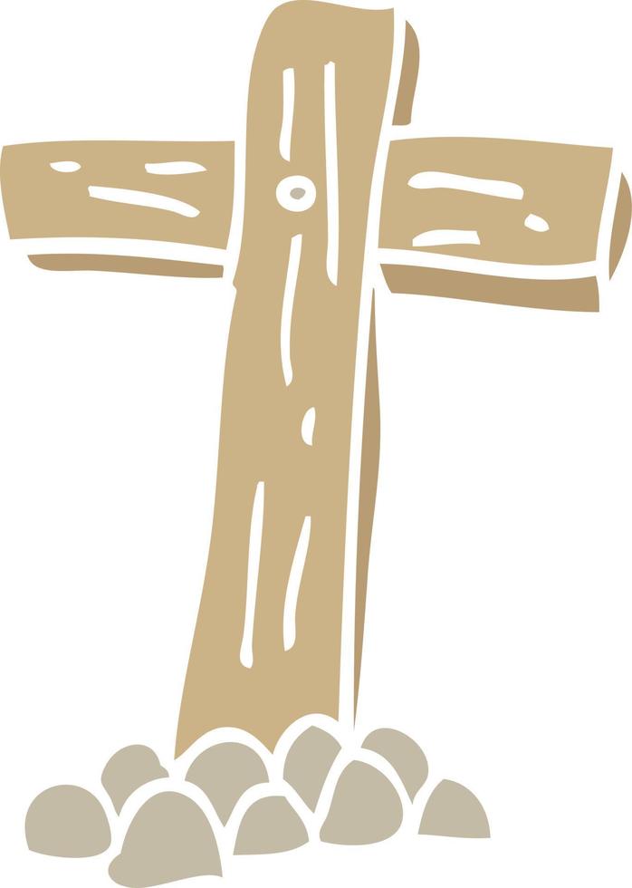 croix de bois dessin animé illustration couleur plate vecteur